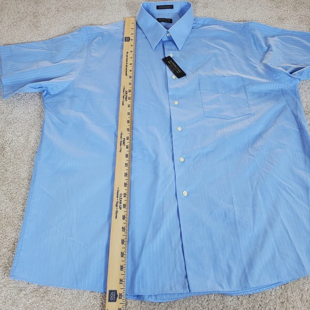 Arrow Men's Button Up Shirt 17 17.5 XL Blue Subtle Stripe Wrinkle‎ Free